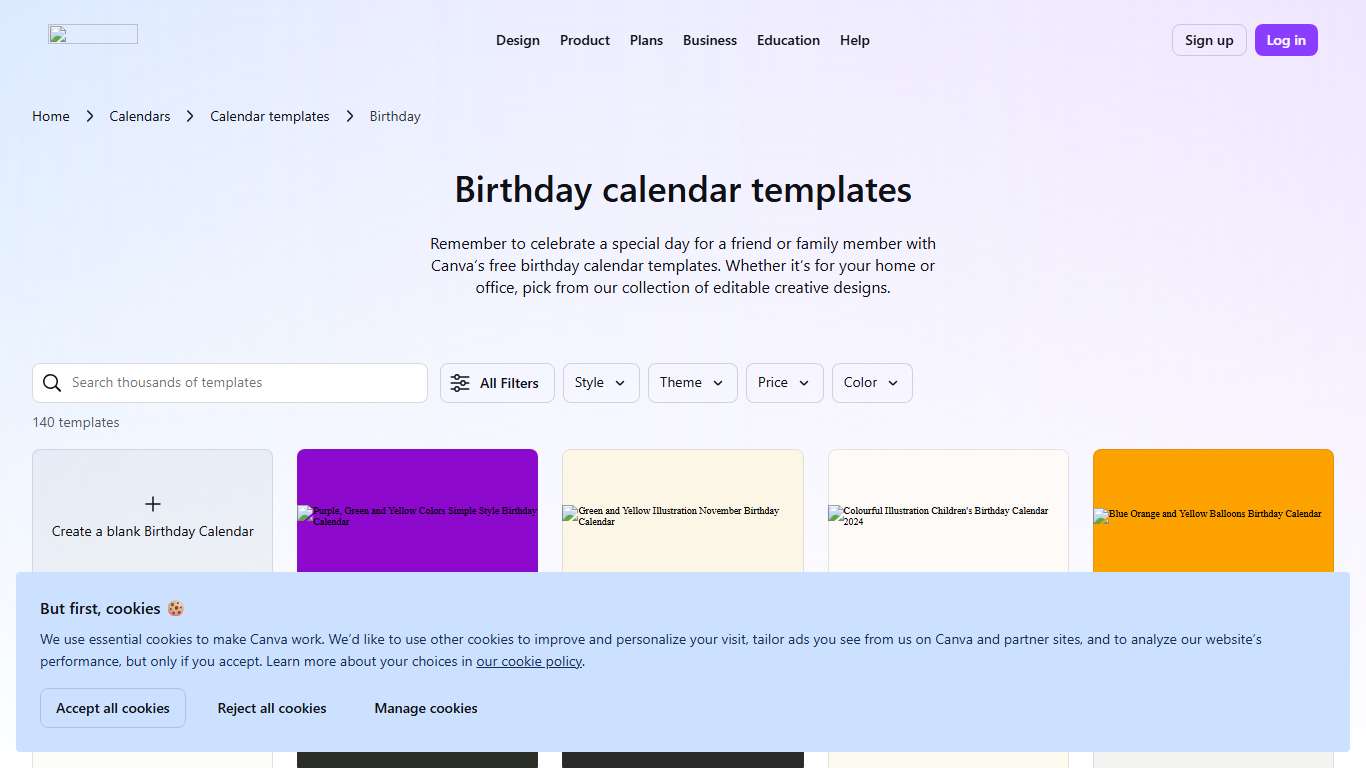 Free, printable, customizable birthday calendar templates Canva