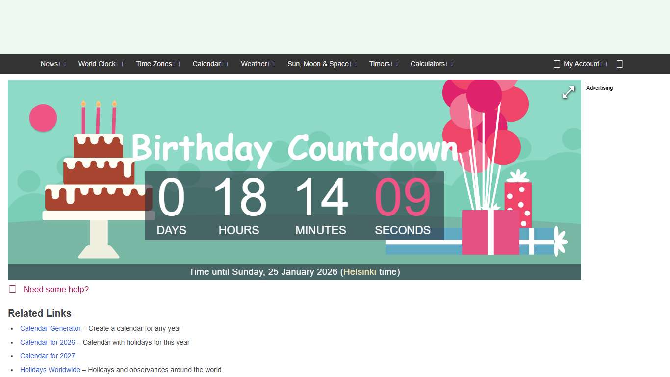 Birthday Countdown – Countdown to 25 Jan 2026